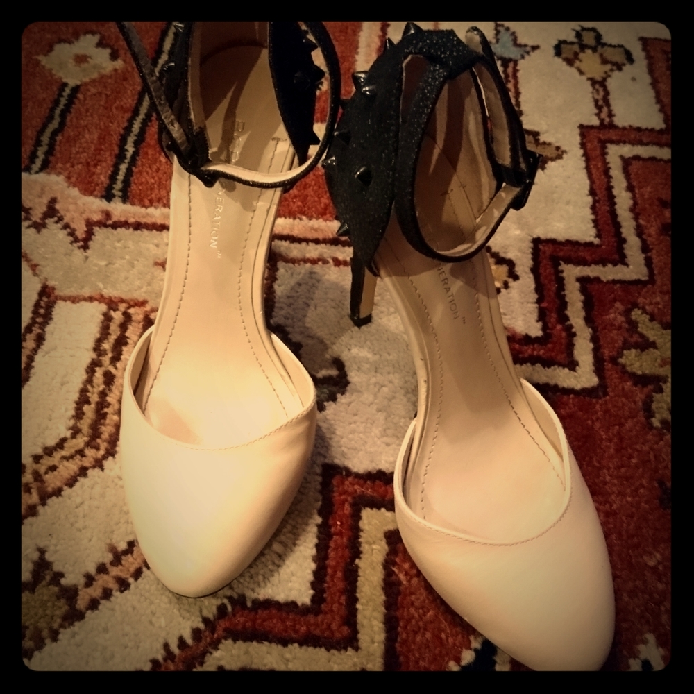 BCBG Creme & black studded heels